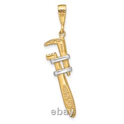 10K Yellow Gold Pipe Wrench Necklace Charm Pendant Chain 20 inch