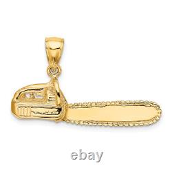 14K Yellow Gold Large Chain Saw Necklace Charm Pendant