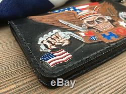 Tooled Biker Leather Wallet/Pro-American/Patriotic/Handmade/Chain Wallet