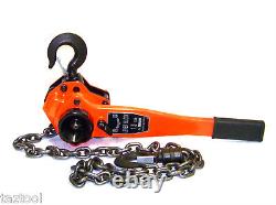 1-1/2 Ton Lever Block Chain Hoist Ratchet type Come Along Puller Lifter Hook translates to 'Palan à chaîne à levier de 1-1/2 tonne, type à cliquet, tire-fort, élévateur avec crochet.'