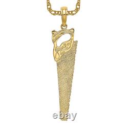 Pendentif charmant de scie à main en or jaune 14 carats avec chaîne de 18 pouces