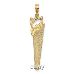Pendentif charmant de scie à main en or jaune 14 carats avec chaîne de 18 pouces